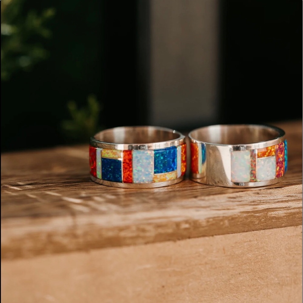 Goldie Lew Sterling Silver Colorful Opal Ring 7.5